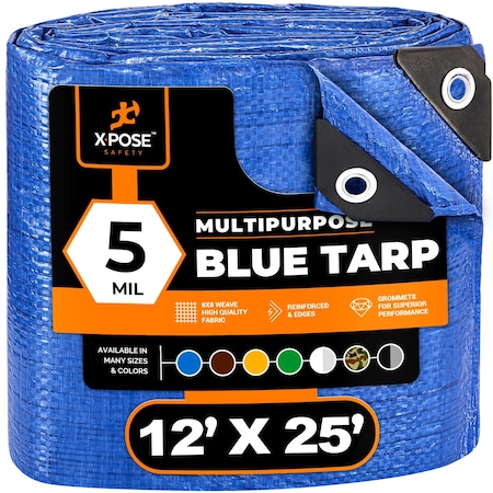 Better Blue Poly Tarp 12' X 25' - Multipurpose Protective Cover - 5 Mil Thick Reinforced Edges
